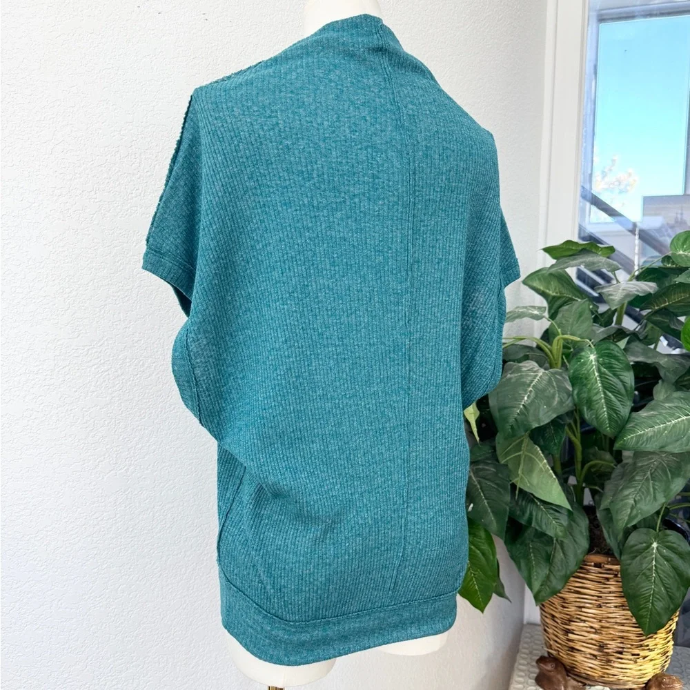 We The Free People Madeline Turquoise Mock Neck Ribbed Knit Jumper Top M - Picture 5 of 6